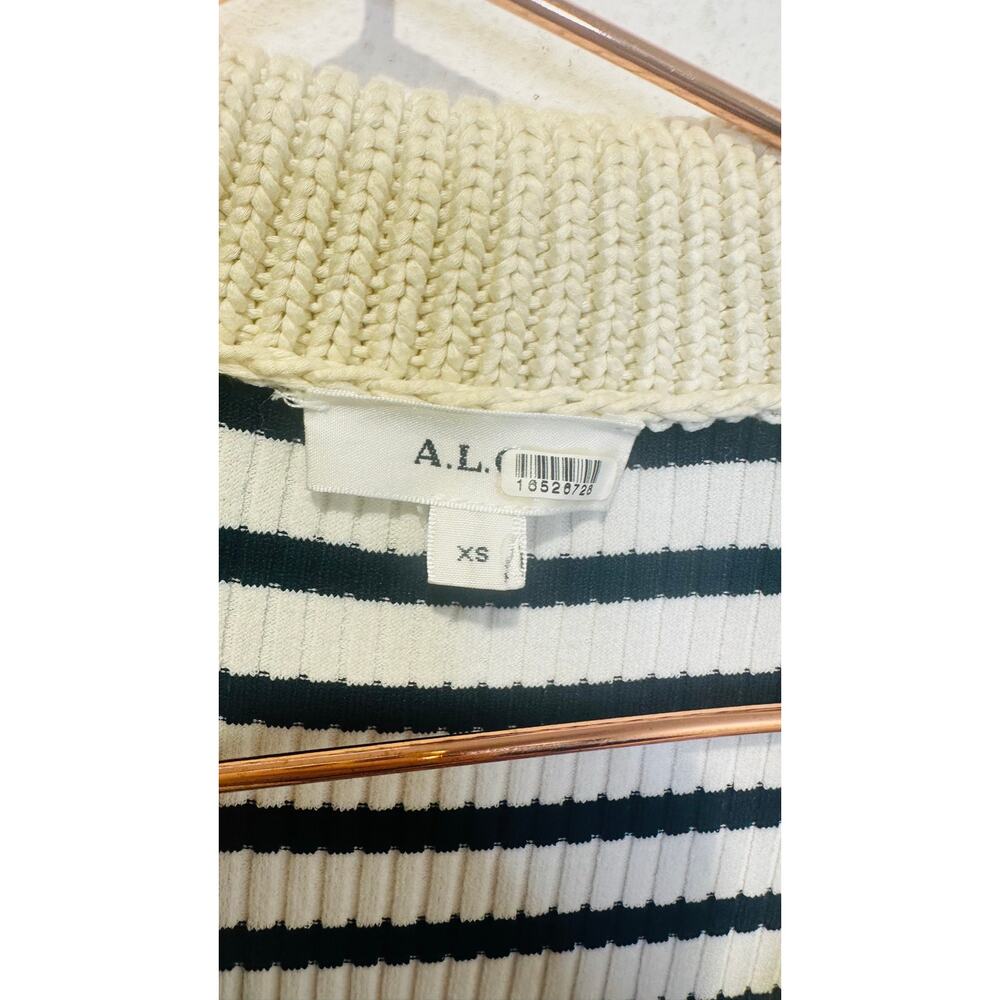 A.L.C. Black White Stripe Knit Collared Polo Striped Midi Darcy Dress Size XS - Picture 6 of 12